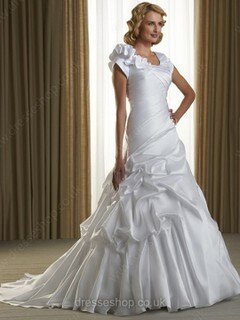 Princess Square Neckline Taffeta Court Train Pick-Ups Wedding Dresses #00021087