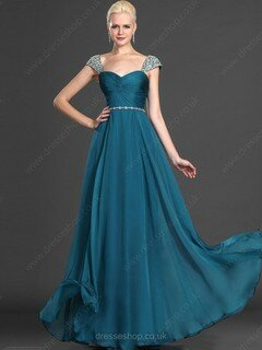 Sweetheart Chiffon A-line with Beading Cap Straps Discount Long Prom Dress #02016252