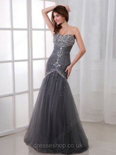 Trumpet/Mermaid Sweetheart Tulle Floor-length Rhinestone Prom Dresses #02016255