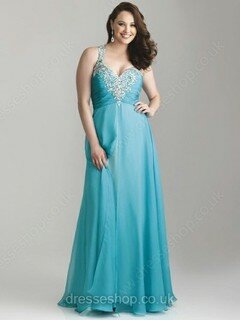 Exclusive One Shoulder Blue Chiffon Beading Empire Prom Dress #02016281