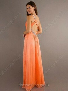 Orange Chiffon with Beading One Shoulder Backless Split Front Prom Dress #02016314