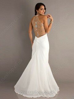 Perfect Ivory Chiffon Tulle with Beading V-neck Trumpet/Mermaid Prom Dress #02016315