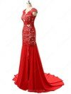 Scoop Neck Trumpet/Mermaid Chiffon Tulle Appliques Lace Latest Red Prom Dresses #02016325