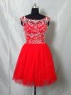 A-line Scoop Neck Tulle Short/Mini Beading Prom Dresses #02016356