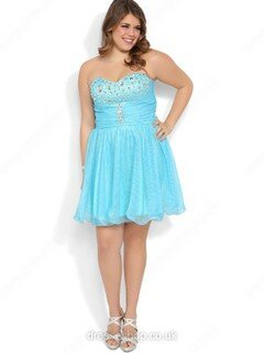 Sweetheart Blue Chiffon Short/Mini Crystal Detailing Spring Prom Dresses #02016360