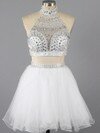 Fashion Two Piece Short/Mini Tulle Crystal Detailing High Neck Prom Dress #02016369