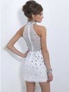 Sheath/Column High Neck Satin Tulle Crystal Detailing Short/Mini Prom Dress #02016380