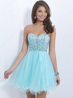 Fashion Short/Mini Sweetheart Tulle Satin Crystal Detailing Light Sky Blue Prom Dress #02016385