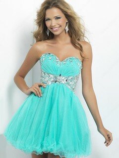 Modest Sweetheart Tulle with Beading Short/Mini Prom Dresses #02016413