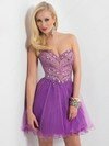 Fashion A-line Lilac Tulle Short/Mini Beading Sweetheart Prom Dresses #02016419