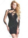 Sheath/Column Black Tulle with Appliques Lace High Neck Long Sleeve Short Prom Dress #02016428