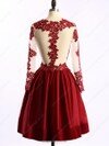 A-line Scoop Neck Satin Tulle Short/Mini Appliques Lace Prom Dresses #02016430