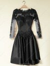 A-line Scoop Neck Satin Tulle Short/Mini Appliques Lace Prom Dresses #02016430
