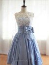 A-line Scalloped Neck Taffeta Lace Short/Mini Bow Prom Dresses #02016914