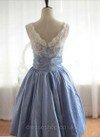 A-line Scalloped Neck Taffeta Lace Short/Mini Bow Prom Dresses #02016914