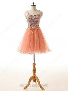A-line Sweetheart Satin Tulle Short/Mini Ruffles Prom Dresses #02016933