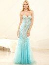 Trumpet/Mermaid Sweetheart Satin Tulle Floor-length Beading Prom Dresses #02016742