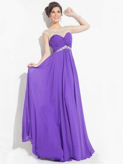 Lilac Empire Scoop Neck Chiffon Tulle with Beading Open Back Prom Dress #02016744
