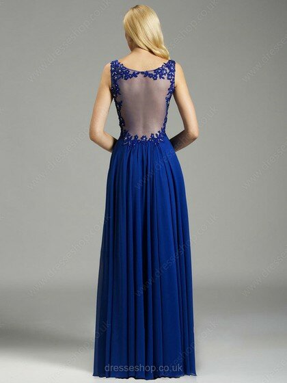 Princess Sweetheart Royal Blue Chiffon Tulle Appliques Lace Beautiful Prom Dresses #02016760