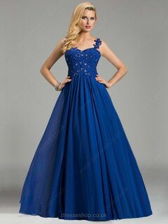 Princess Sweetheart Royal Blue Chiffon Tulle Appliques Lace Beautiful Prom Dresses #02016760