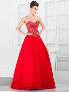 Amazing Sweetheart Red Tulle Crystal Detailing Princess Prom Dress #02016762