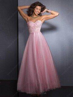 Princess Crystal Detailing Pink Tulle Lace-up Ankle-length Prom Dress #02016775