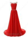 A-line Scoop Neck Chiffon Sweep Train Beading Prom Dresses #02016795