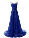 A-line Scoop Neck Chiffon Sweep Train Beading Prom Dresses #02016795