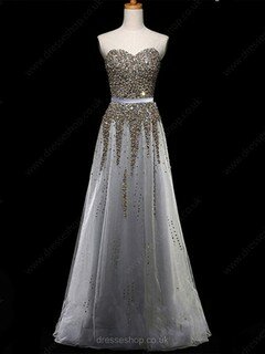 A-line Sweetheart Tulle Floor-length Beading Prom Dresses #02016857