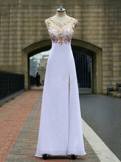 A-line Scoop Neck Chiffon Floor-length Rhinestone Prom Dresses #02016859