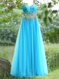 Empire Sweetheart Tulle Floor-length Rhinestone Prom Dresses #02016930