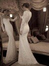 Trumpet/Mermaid Scoop Neck Lace Sweep Train Ruffles Wedding Dresses #02016861