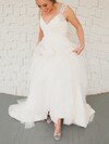 A-line V-neck Tulle Court Train Ruffles Wedding Dresses #02016883