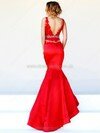 Scoop Neck Appliques Lace Red Satin Tulle Open Back Sweep Train Prom Dress #02016966