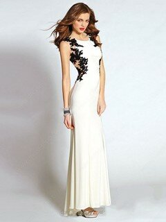 Ivory Sheath/Column Tulle Silk-like Satin Appliques Lace Ankle-length Prom Dresses #02016969