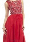 Red Scoop Neck Chiffon Floor-length Beading Modest Prom Dress #02016976