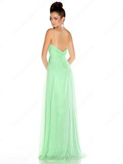 Sheath/Column Spaghetti Straps Chiffon Floor-length Sleeveless Beading Prom Dresses #02011760