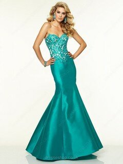 Discount Trumpet/Mermaid Sweetheart Appliques Lace Blue Satin Prom Dress #02017015