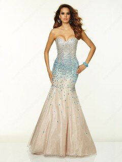Sweetheart Organza Crystal Detailing Affordable Champagne Trumpet/Mermaid Prom Dress #02017019