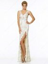 Sheath/Column V-neck White Lace Sexy Split Front Prom Dresses #02017023