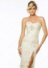 Sheath/Column V-neck White Lace Sexy Split Front Prom Dresses #02017023