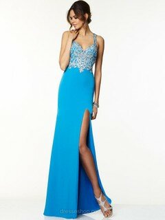 Sheath/Column Blue Sweetheart Chiffon Ladies Split Front Prom Dresses #02017024