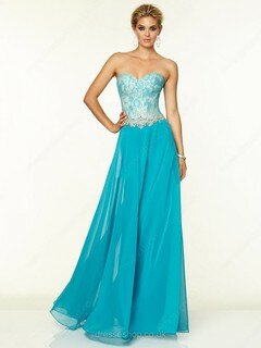 Exclusive Blue Sweetheart Chiffon Lace Floor-length Prom Dresses #02017027