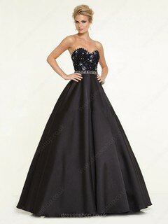Princess Black Online Satin Beading Sweetheart Prom Dresses #02017054