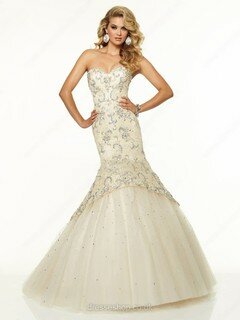 Gorgeous Sweetheart Orange Lace Tulle Crystal Detailing Trumpet/Mermaid Prom Dress #02017056