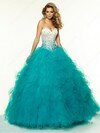 Online Blue Satin Tulle Cascading Ruffles Lace-up Sweetheart Ball Gown Prom Dresses #02017060