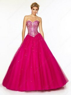 Amazing Ball Gown Fuchsia Tulle Crystal Detailing Sweetheart Prom Dresses #02017064