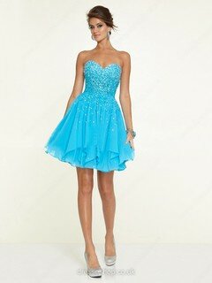Sweetheart Crystal Detailing Blue Chiffon Short/Mini Cute Prom Dress #02017106