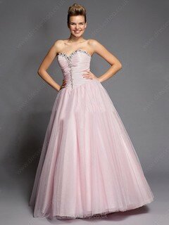 Elegant Lace-up Princess Pink Tulle Taffeta with Beading Sweetheart Prom Dress #02017150