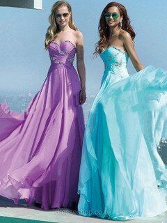 A-line Sweetheart Chiffon Floor-length Beading Prom Dresses #02017195